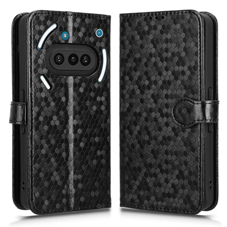 For Nothing Phone (3a) Wallet Case Dot Pattern Imprint PU Leather Phone Cover - Black