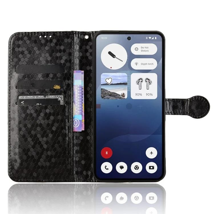 For Nothing Phone (3a) Wallet Case Dot Pattern Imprint PU Leather Phone Cover - Black