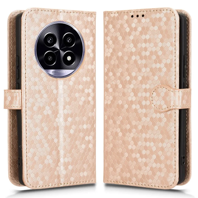 Custodia a portafoglio per Realme 14 Pro Lite 5G / 13 Pro 5G (Global) / 13 Pro+ 5G (Cina) Custodia per telefono in pelle PU con motivo a pois - Oro rosa