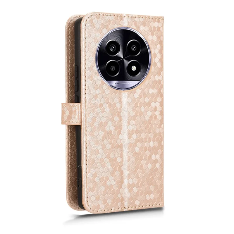 Custodia a portafoglio per Realme 14 Pro Lite 5G / 13 Pro 5G (Global) / 13 Pro+ 5G (Cina) Custodia per telefono in pelle PU con motivo a pois - Oro rosa