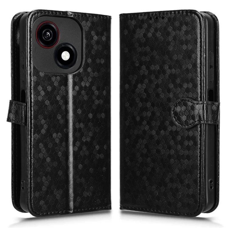 For ZTE Blade A35e Z2466 Wallet Case Dot Pattern Imprint PU Leather Phone Cover - Black