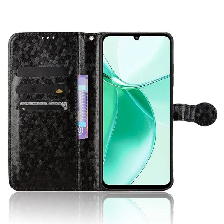 For ZTE Blade A35e Z2466 Wallet Case Dot Pattern Imprint PU Leather Phone Cover - Black