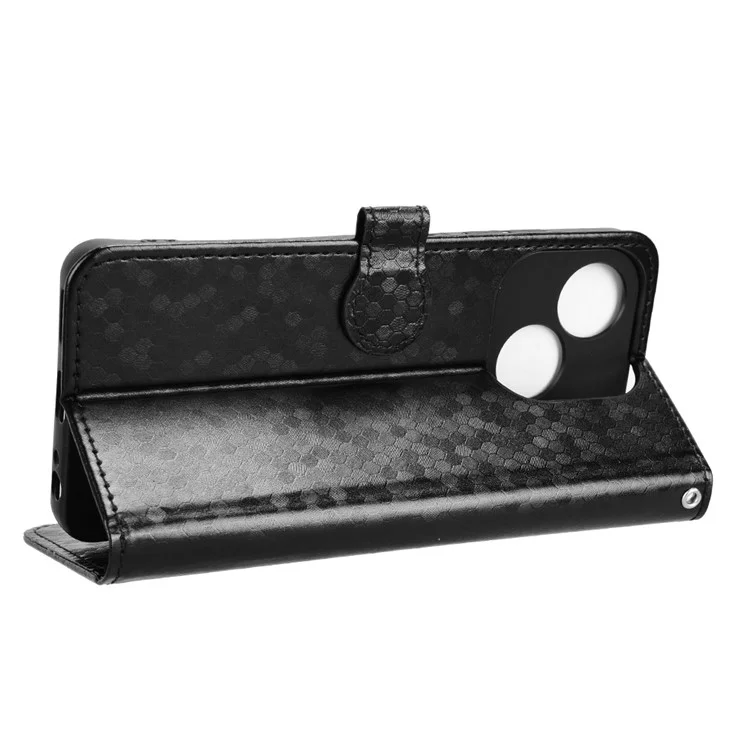 For ZTE Blade A35e Z2466 Wallet Case Dot Pattern Imprint PU Leather Phone Cover - Black