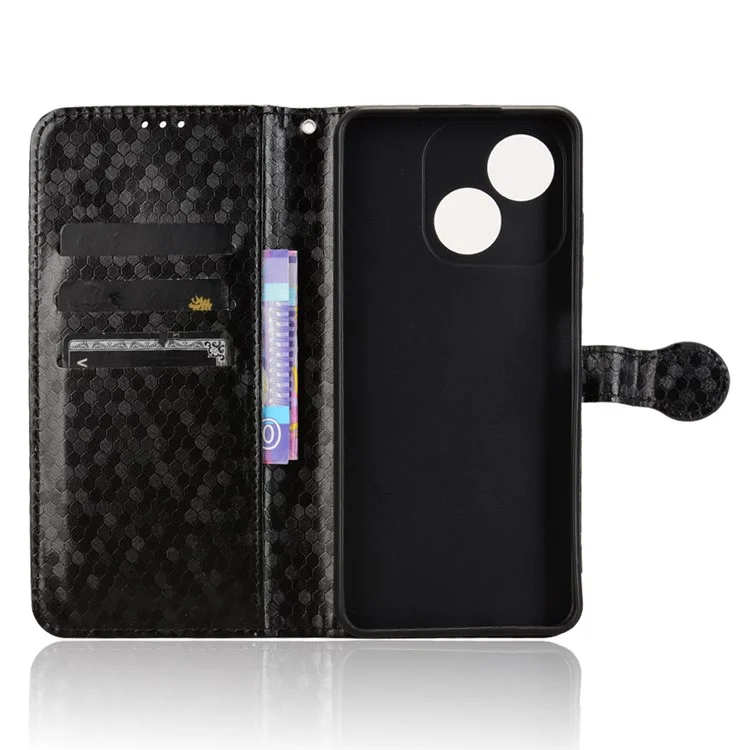 For ZTE Blade A35e Z2466 Wallet Case Dot Pattern Imprint PU Leather Phone Cover - Black