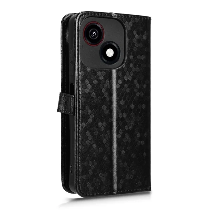 For ZTE Blade A35e Z2466 Wallet Case Dot Pattern Imprint PU Leather Phone Cover - Black