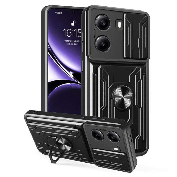 For Xiaomi Poco X7 Pro 5G Case PC + TPU Kickstand Phone Back Cover with Camera Slider - Black