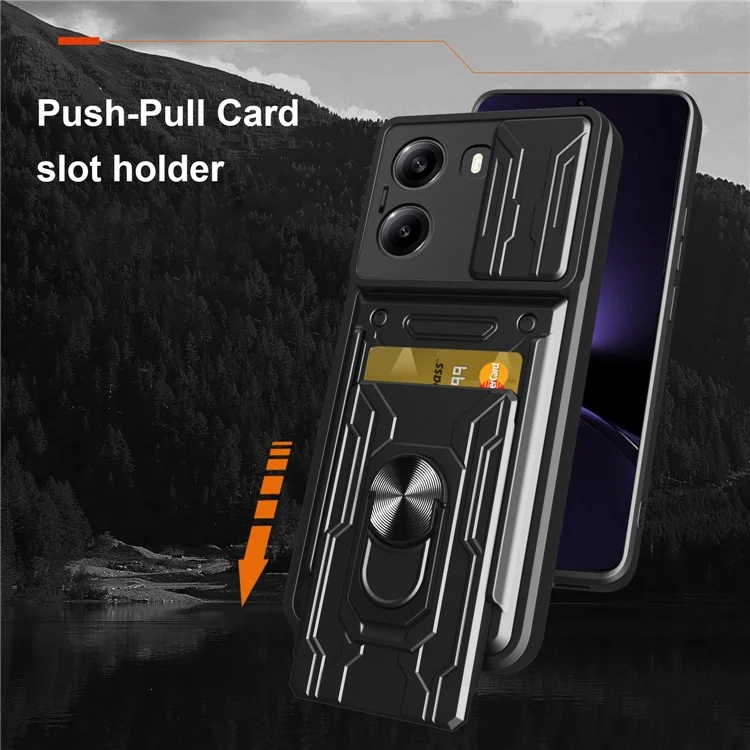 For Xiaomi Poco X7 Pro 5G Case PC + TPU Kickstand Phone Back Cover with Camera Slider - Black