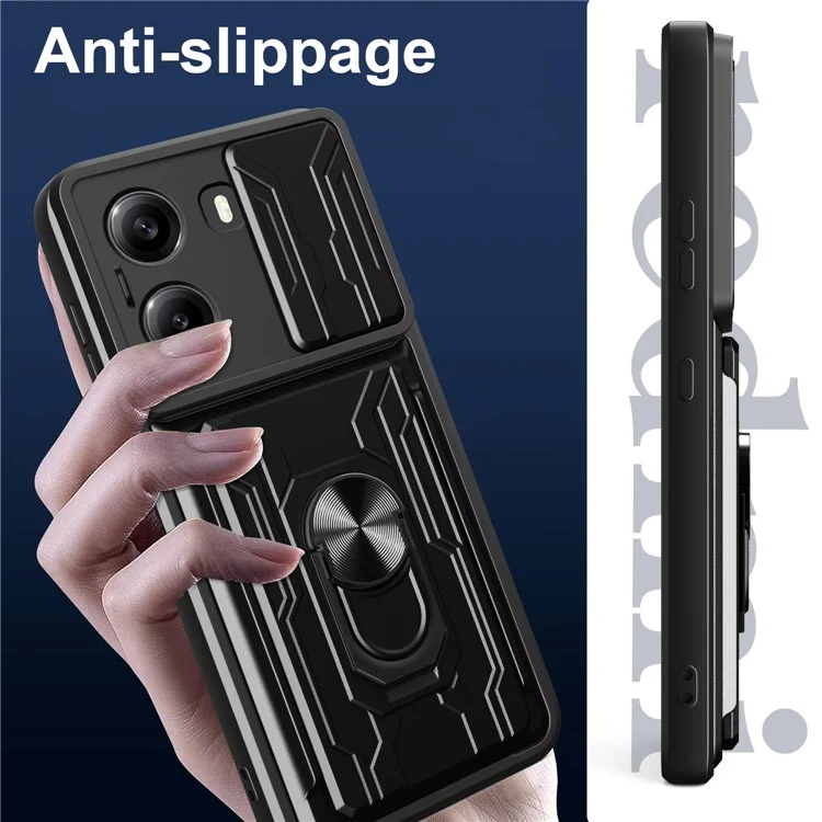 For Xiaomi Poco X7 Pro 5G Case PC + TPU Kickstand Phone Back Cover with Camera Slider - Black