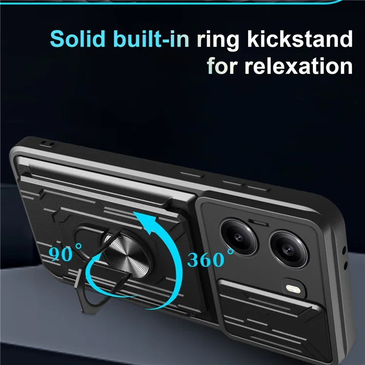 For Xiaomi Poco X7 Pro 5G Case PC + TPU Kickstand Phone Back Cover with Camera Slider - Black