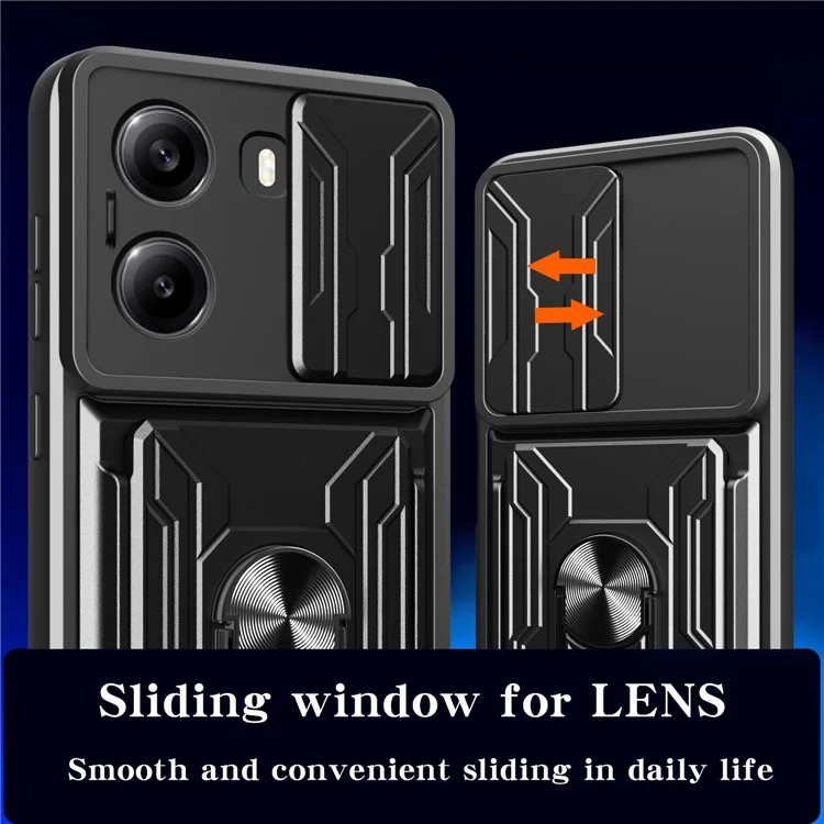 For Xiaomi Poco X7 Pro 5G Case PC + TPU Kickstand Phone Back Cover with Camera Slider - Black