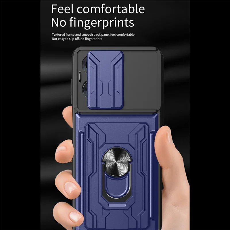 For Oppo Reno13 5G (Global) Case PC + TPU Kickstand Phone Back Cover with Camera Slider - Black