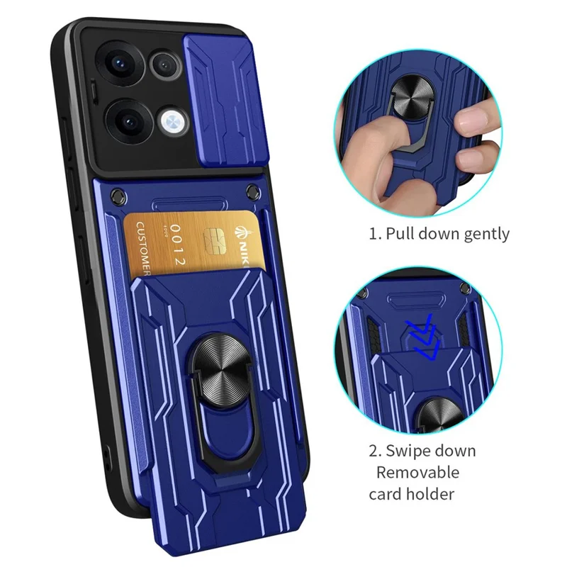 For Oppo Reno13 5G (Global) Case PC + TPU Kickstand Phone Back Cover with Camera Slider - Black