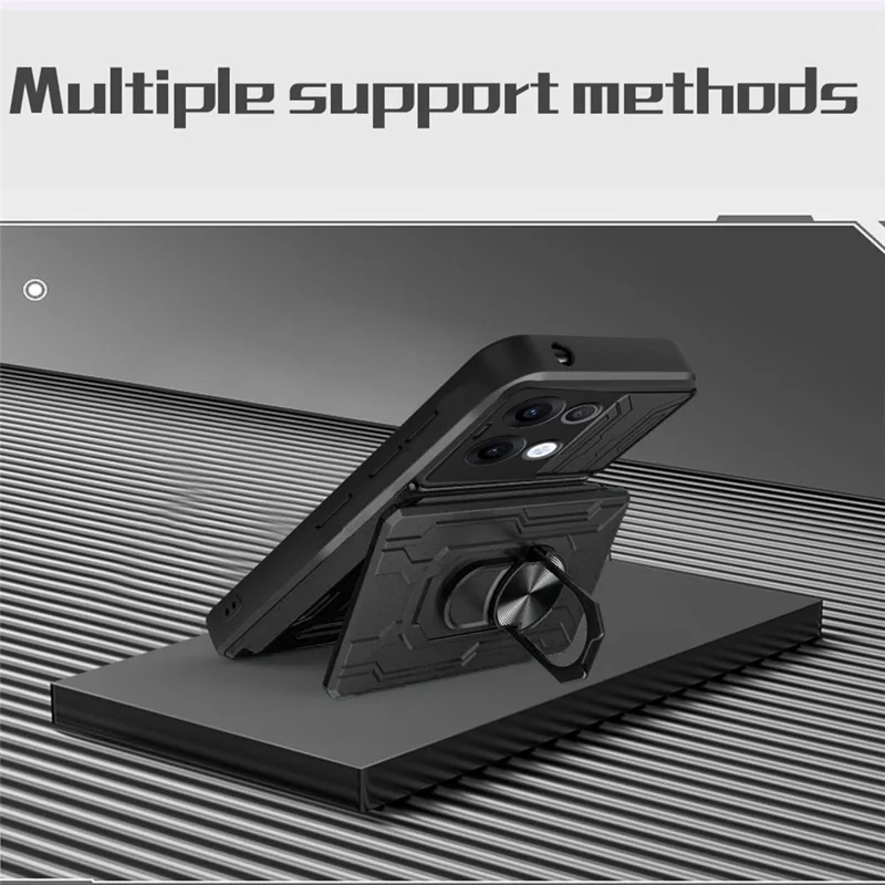 For Oppo Reno13 5G (Global) Case PC + TPU Kickstand Phone Back Cover with Camera Slider - Black