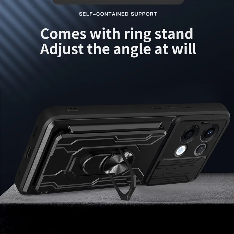 For Oppo Reno13 5G (Global) Case PC + TPU Kickstand Phone Back Cover with Camera Slider - Black