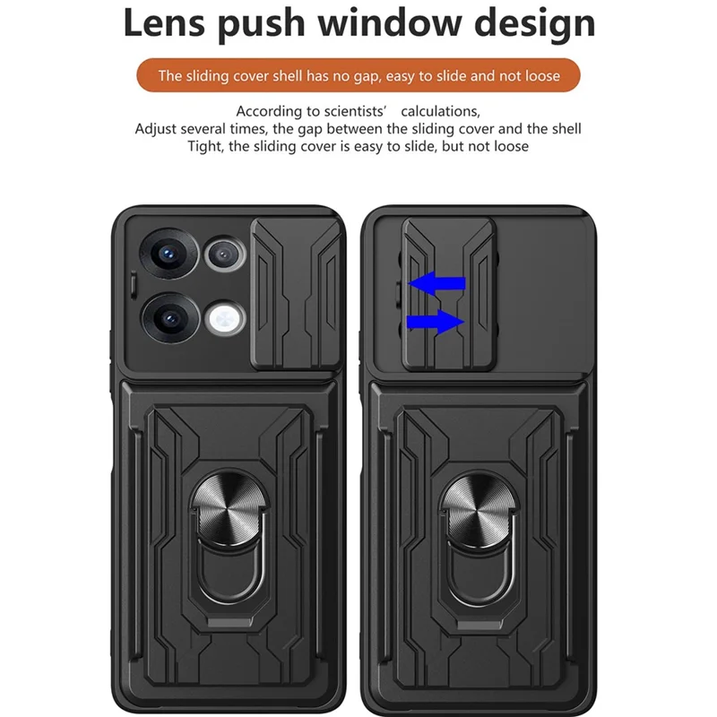 For Oppo Reno13 5G (Global) Case PC + TPU Kickstand Phone Back Cover with Camera Slider - Black