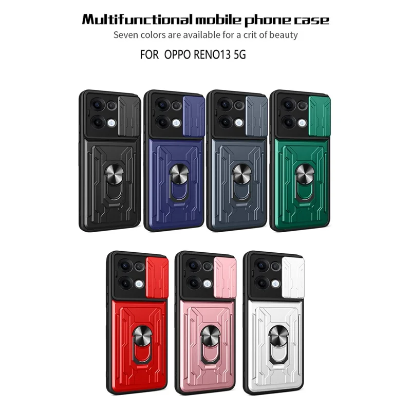 For Oppo Reno13 5G (Global) Case PC + TPU Kickstand Phone Back Cover with Camera Slider - Black