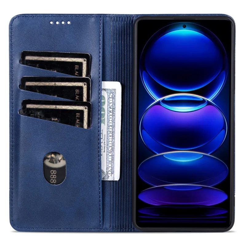 AZNS voor Oppo A5 Pro 4G (Global) / 5G (Global) / A5 Energy 5G (China) Hoesje Koeienhuidstructuur PU Leren Portemonnee Hoes - Blauw