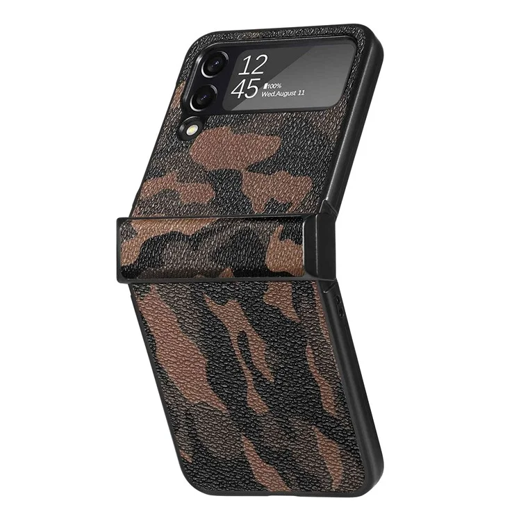 Camouflage Pattern Phone Case for Samsung Galaxy Z Flip4 5G, PU Leather Coated PC Anti-scratch Back Cover - Camouflage Brown
