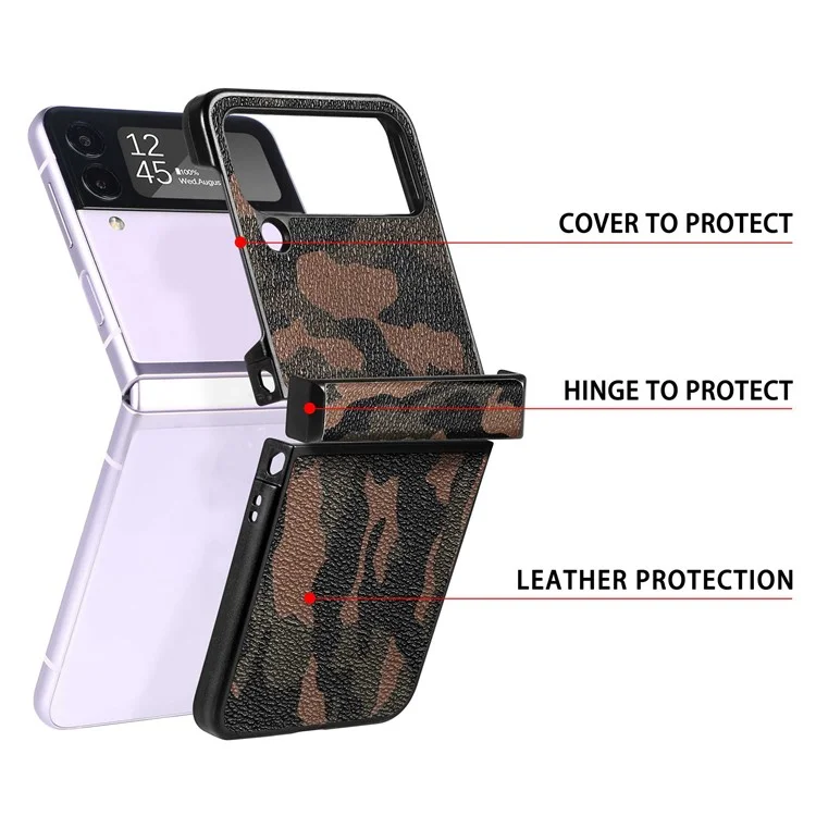 Camouflage Pattern Phone Case for Samsung Galaxy Z Flip4 5G, PU Leather Coated PC Anti-scratch Back Cover - Camouflage Brown