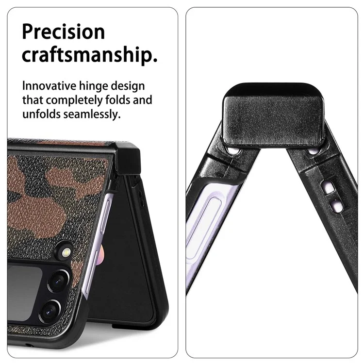 Camouflage Pattern Phone Case for Samsung Galaxy Z Flip4 5G, PU Leather Coated PC Anti-scratch Back Cover - Camouflage Brown