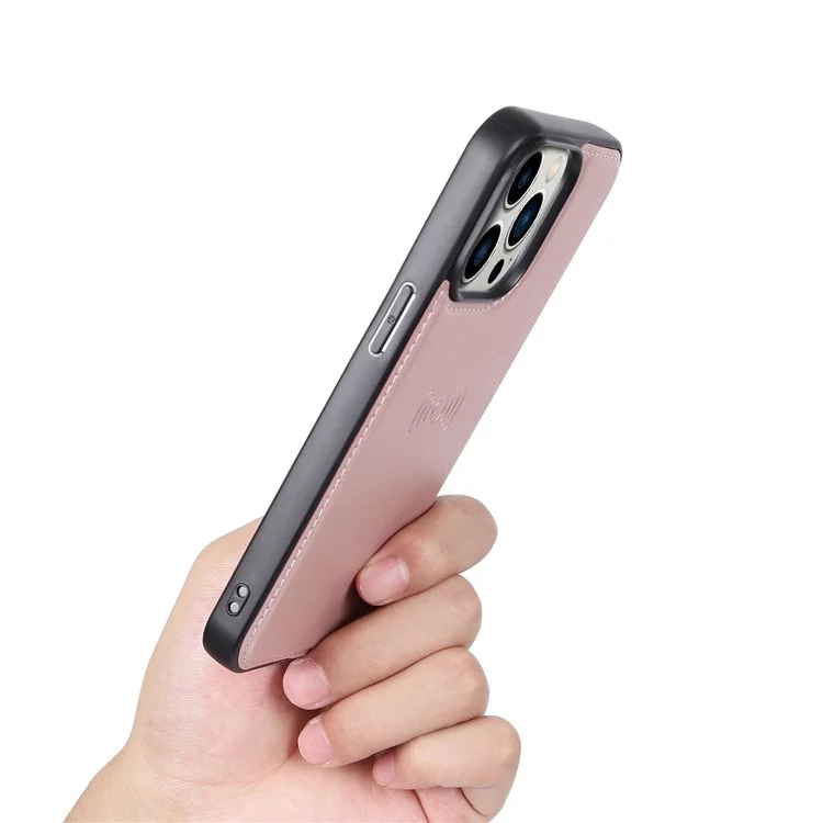 HANMAN Miro2 Series for iPhone 14 Pro PU Leather Wallet Phone Case Magnetic Detachable Stand Flip Cover - Rose Gold