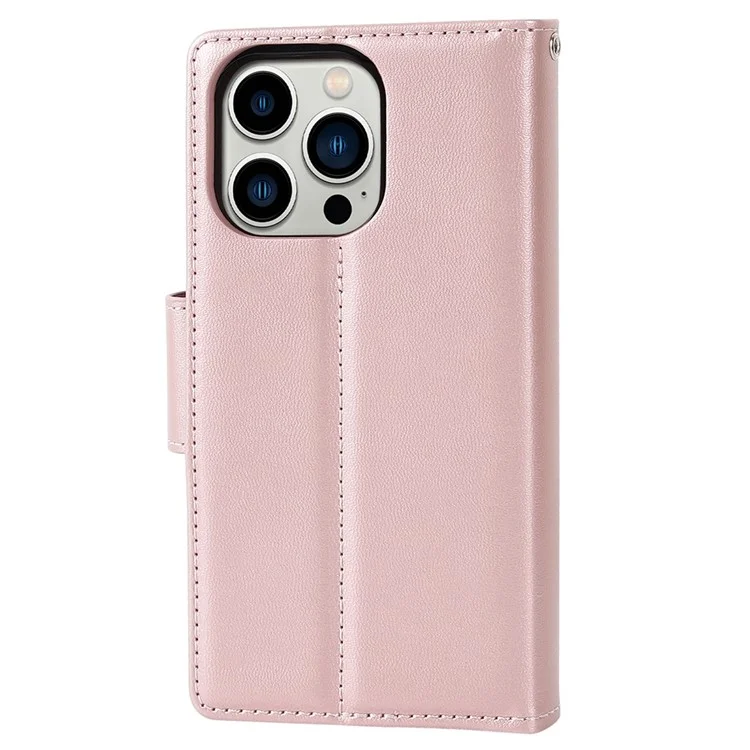 HANMAN Miro2 Series for iPhone 14 Pro PU Leather Wallet Phone Case Magnetic Detachable Stand Flip Cover - Rose Gold