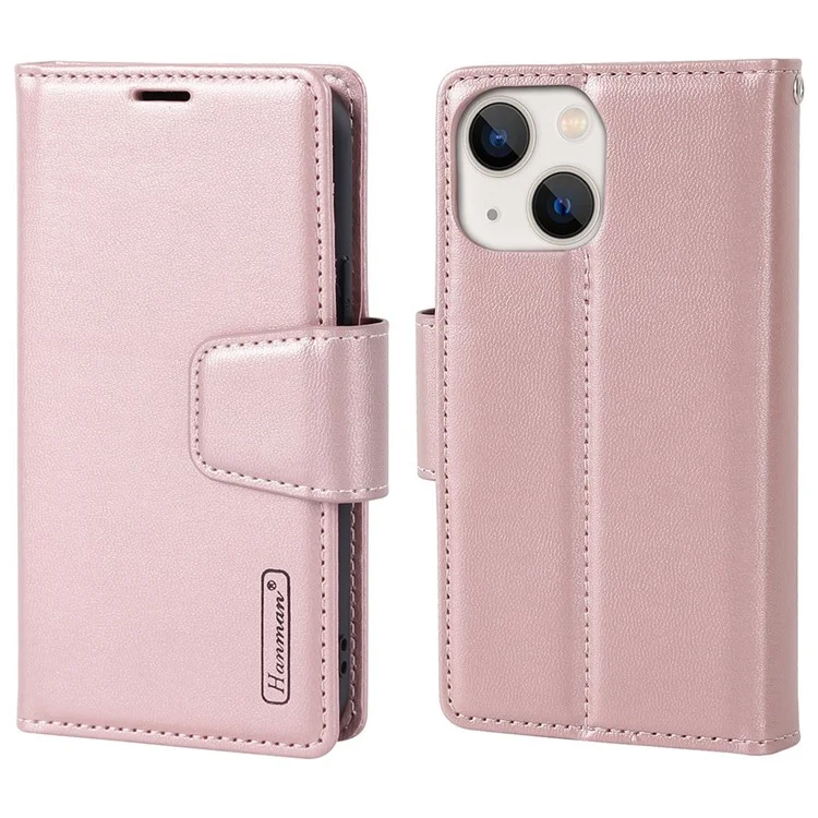 Serie Hanman Miro2 Per Iphone 13 Mini Mini 5,4 Pollici pe Copertura Pella Pella Pelle Pettura Magnetica Magnetic - Oro Rosa