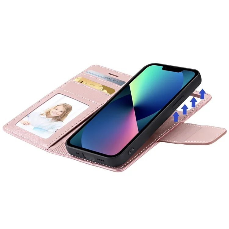 Serie Hanman Miro2 Per Iphone 13 Mini Mini 5,4 Pollici pe Copertura Pella Pella Pelle Pettura Magnetica Magnetic - Oro Rosa