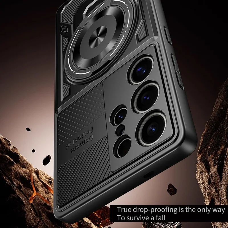 For Samsung Galaxy S25 Ultra Magnetic Case Rotating Kickstand TPU + PC Phone Cover - Black