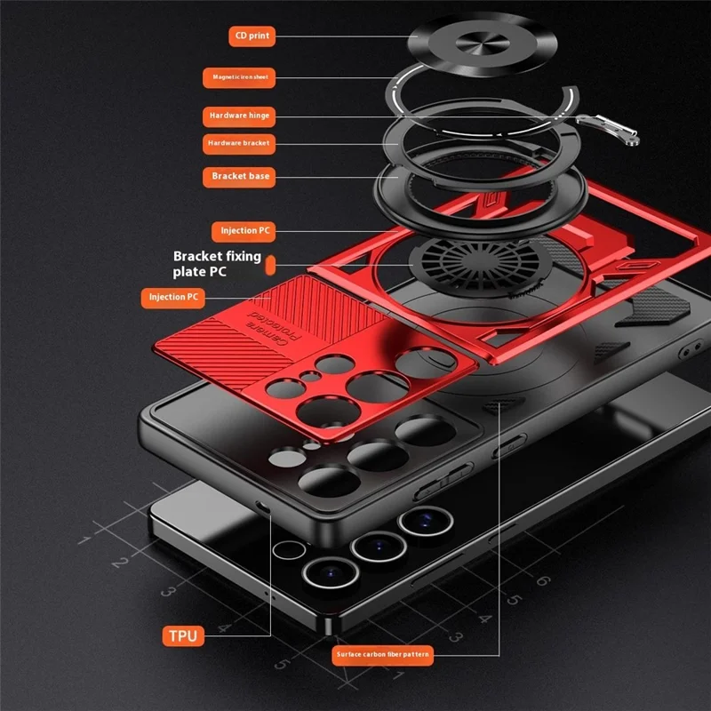For Samsung Galaxy S25 Ultra Magnetic Case Rotating Kickstand TPU + PC Phone Cover - Black