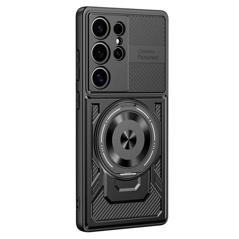 For Samsung Galaxy S25 Ultra Magnetic Case Rotating Kickstand TPU + PC Phone Cover - Black