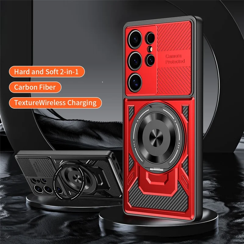 For Samsung Galaxy S25 Ultra Magnetic Case Rotating Kickstand TPU + PC Phone Cover - Black