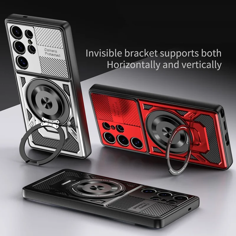 For Samsung Galaxy S25 Ultra Magnetic Case Rotating Kickstand TPU + PC Phone Cover - Black