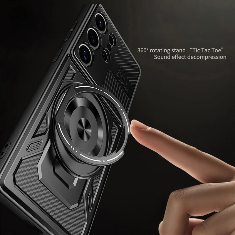 For Samsung Galaxy S25 Ultra Magnetic Case Rotating Kickstand TPU + PC Phone Cover - Black