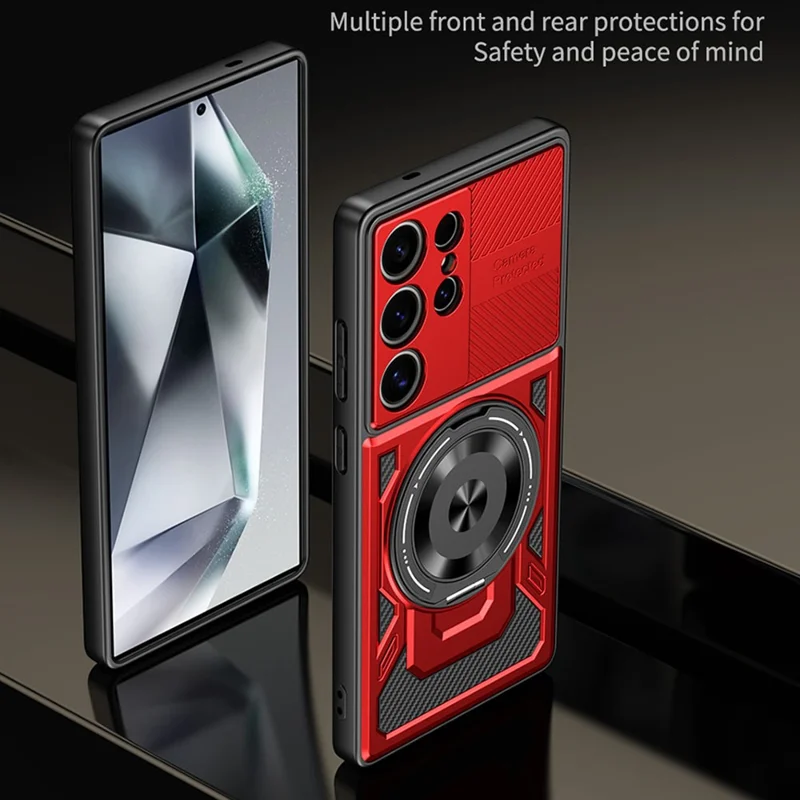 For Samsung Galaxy S25 Ultra Magnetic Case Rotating Kickstand TPU + PC Phone Cover - Black