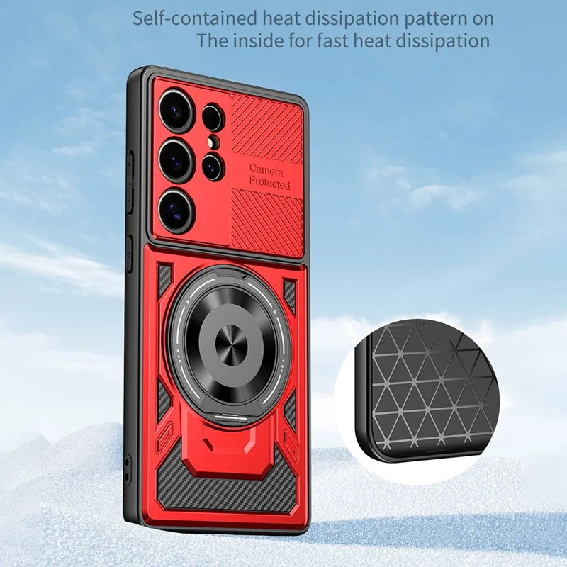 For Samsung Galaxy S25 Ultra Magnetic Case Rotating Kickstand TPU + PC Phone Cover - Black