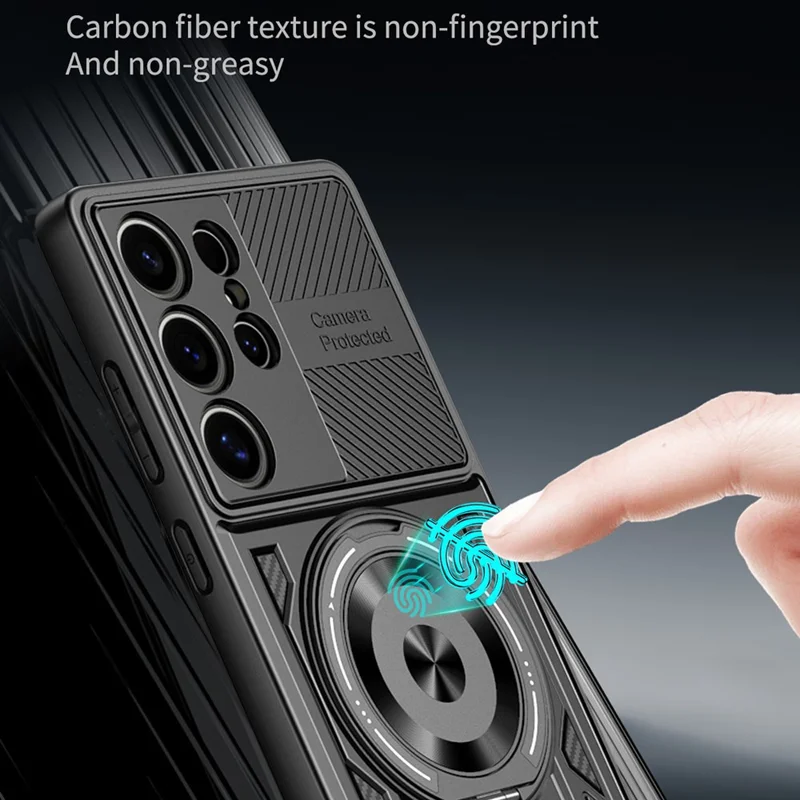 For Samsung Galaxy S25 Ultra Magnetic Case Rotating Kickstand TPU + PC Phone Cover - Black