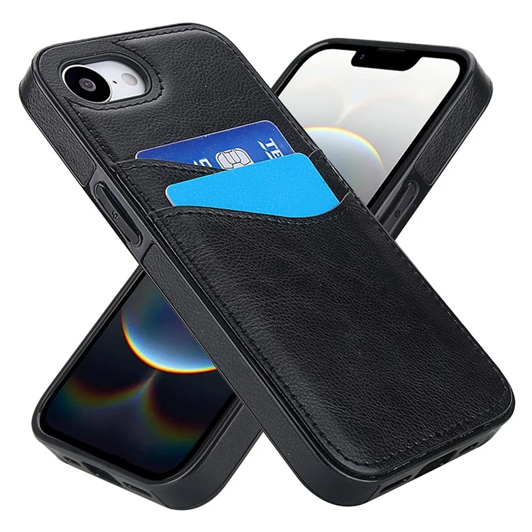 For iPhone 16e Case Card Slot Slim-Fit PU+TPU Mobile Cover - Black