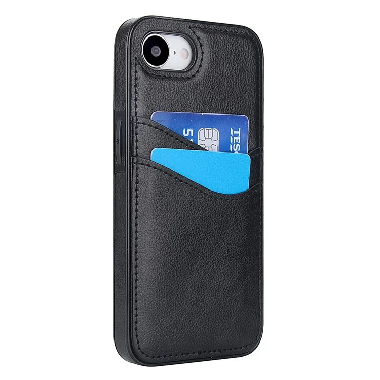 For iPhone 16e Case Card Slot Slim-Fit PU+TPU Mobile Cover - Black