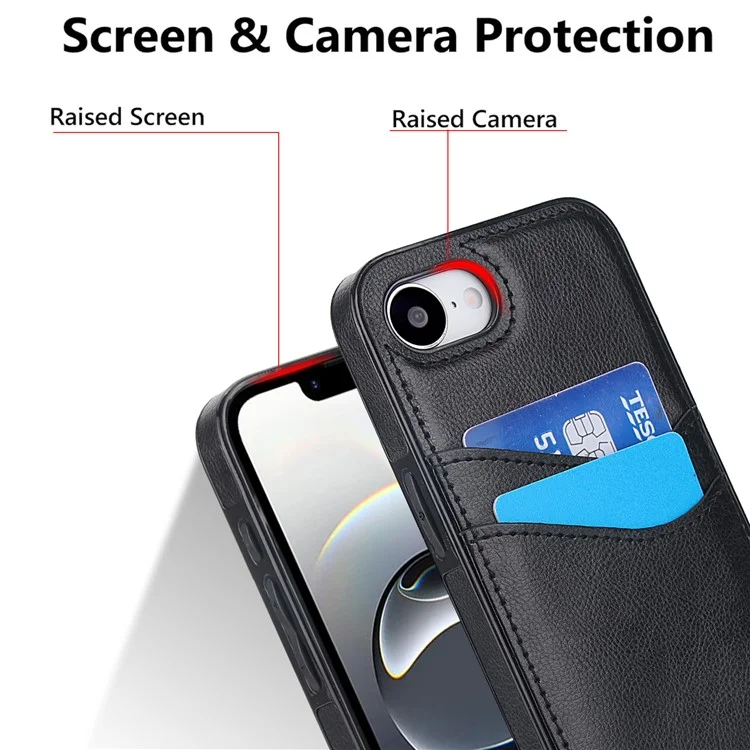 For iPhone 16e Case Card Slot Slim-Fit PU+TPU Mobile Cover - Black