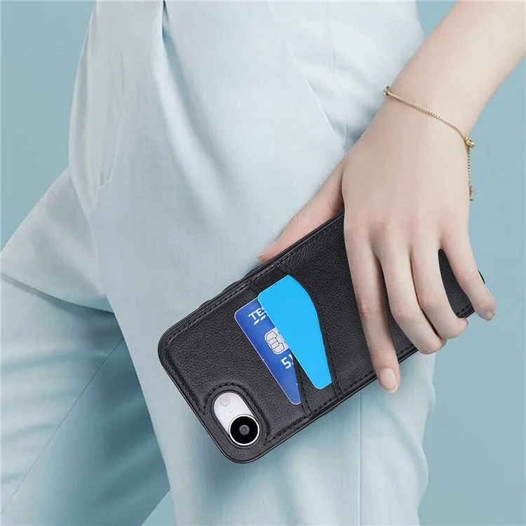 For iPhone 16e Case Card Slot Slim-Fit PU+TPU Mobile Cover - Black