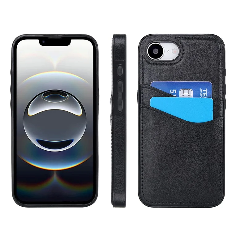 For iPhone 16e Case Card Slot Slim-Fit PU+TPU Mobile Cover - Black