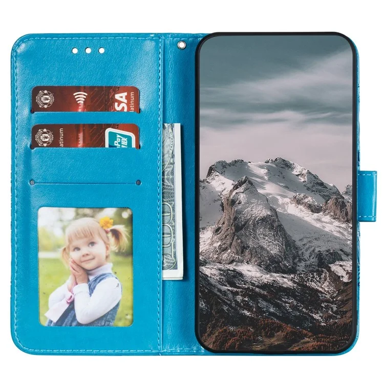 Capa de Celular para Motorola Edge 50 Neo 5G / Moto S50 5G / ThinkPhone 25 5G com Design de Carteira de Couro PU com Estampa Mandala - Azul