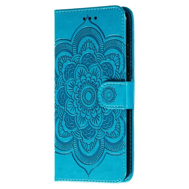 Capa de Celular para Motorola Edge 50 Neo 5G / Moto S50 5G / ThinkPhone 25 5G com Design de Carteira de Couro PU com Estampa Mandala - Azul