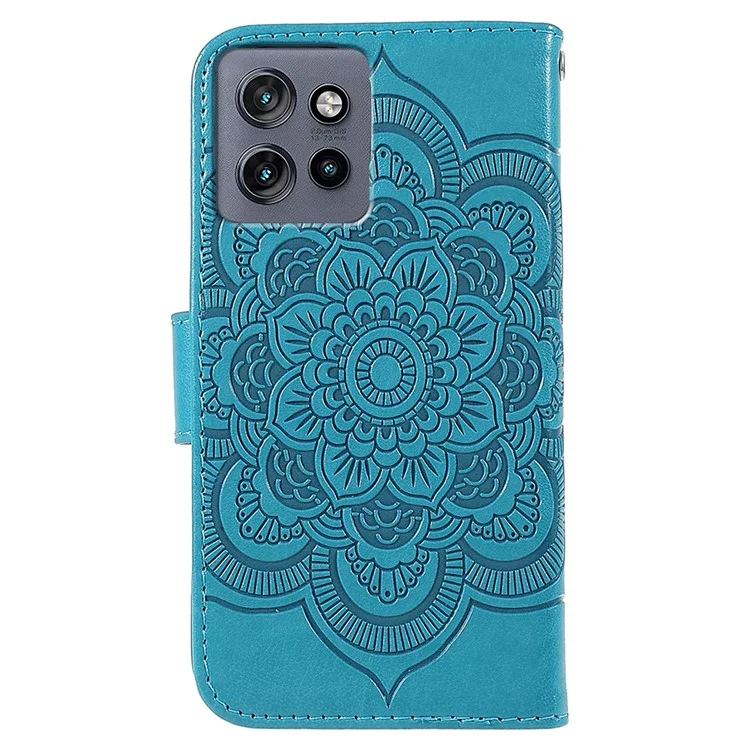 Capa de Celular para Motorola Edge 50 Neo 5G / Moto S50 5G / ThinkPhone 25 5G com Design de Carteira de Couro PU com Estampa Mandala - Azul