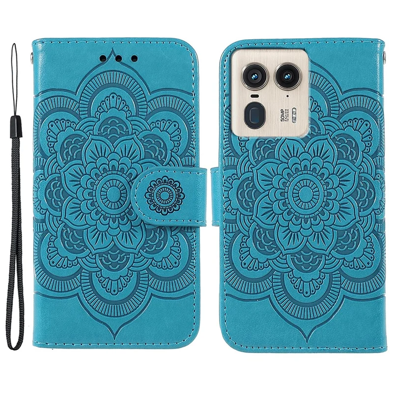 Para Motorola Edge 50 Ultra 5G / Moto X50 Ultra 5G Capa Couro PU Mandala Impressa Design Carteira Capa de Telefone - Azul
