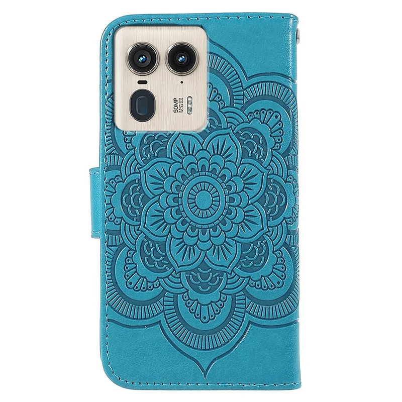 Para Motorola Edge 50 Ultra 5G / Moto X50 Ultra 5G Capa Couro PU Mandala Impressa Design Carteira Capa de Telefone - Azul