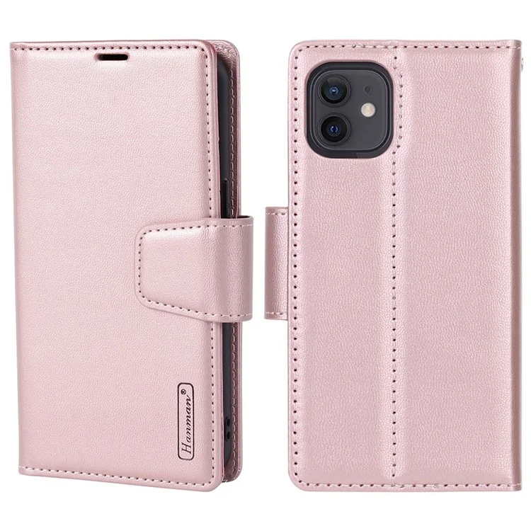 Série Hanman Miro2 Pour Iphone 12 Mini 5,4 Pouces PU en Cuir Support Flip Téléphone Magnétique Détachable Couverture de Portefeuille 2-en-1 - or Rose
