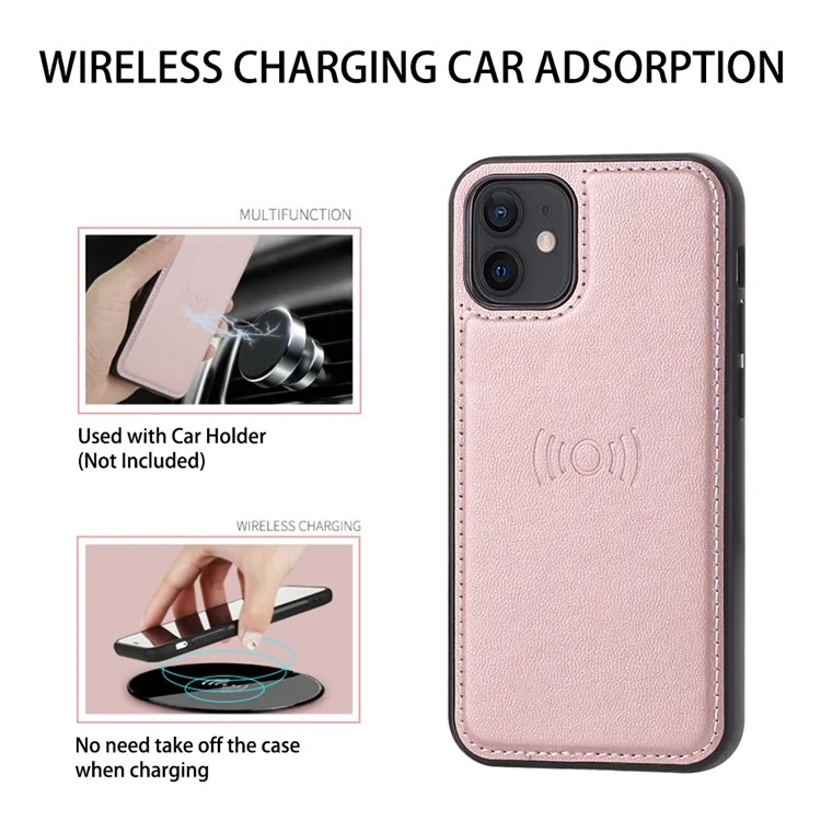 Série Hanman Miro2 Pour Iphone 12 Mini 5,4 Pouces PU en Cuir Support Flip Téléphone Magnétique Détachable Couverture de Portefeuille 2-en-1 - or Rose