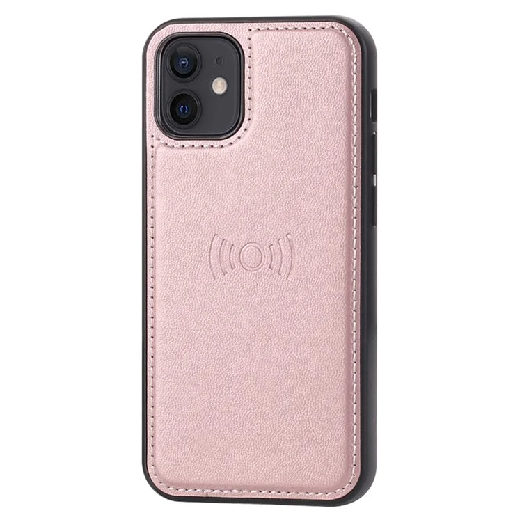 Série Hanman Miro2 Pour Iphone 12 Mini 5,4 Pouces PU en Cuir Support Flip Téléphone Magnétique Détachable Couverture de Portefeuille 2-en-1 - or Rose